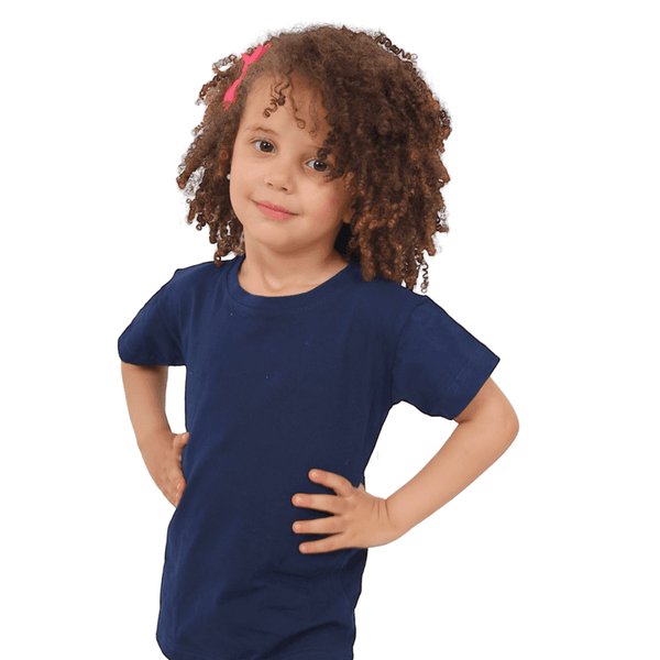 Girls' dark blue half-sleeve T-shirt